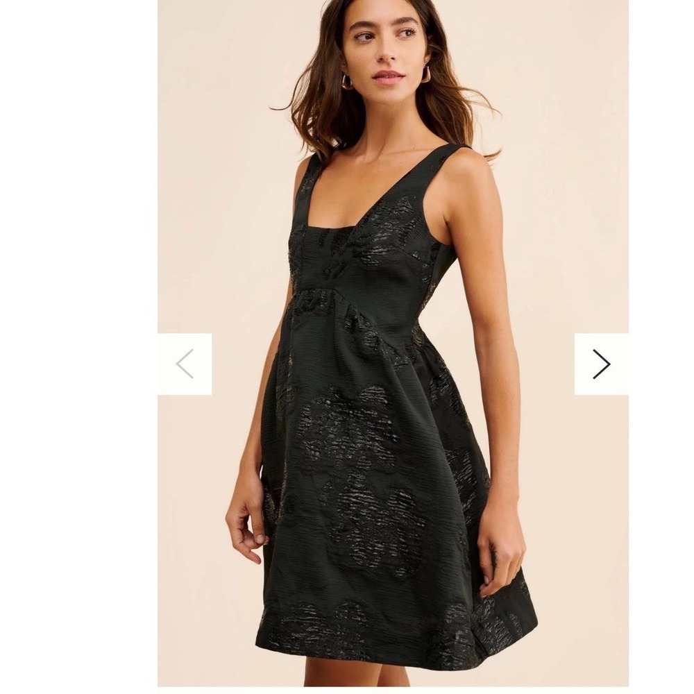 Maeve Anthropologie Dress Women 10 Black Floral Jacquard Square Neck Sleeveless